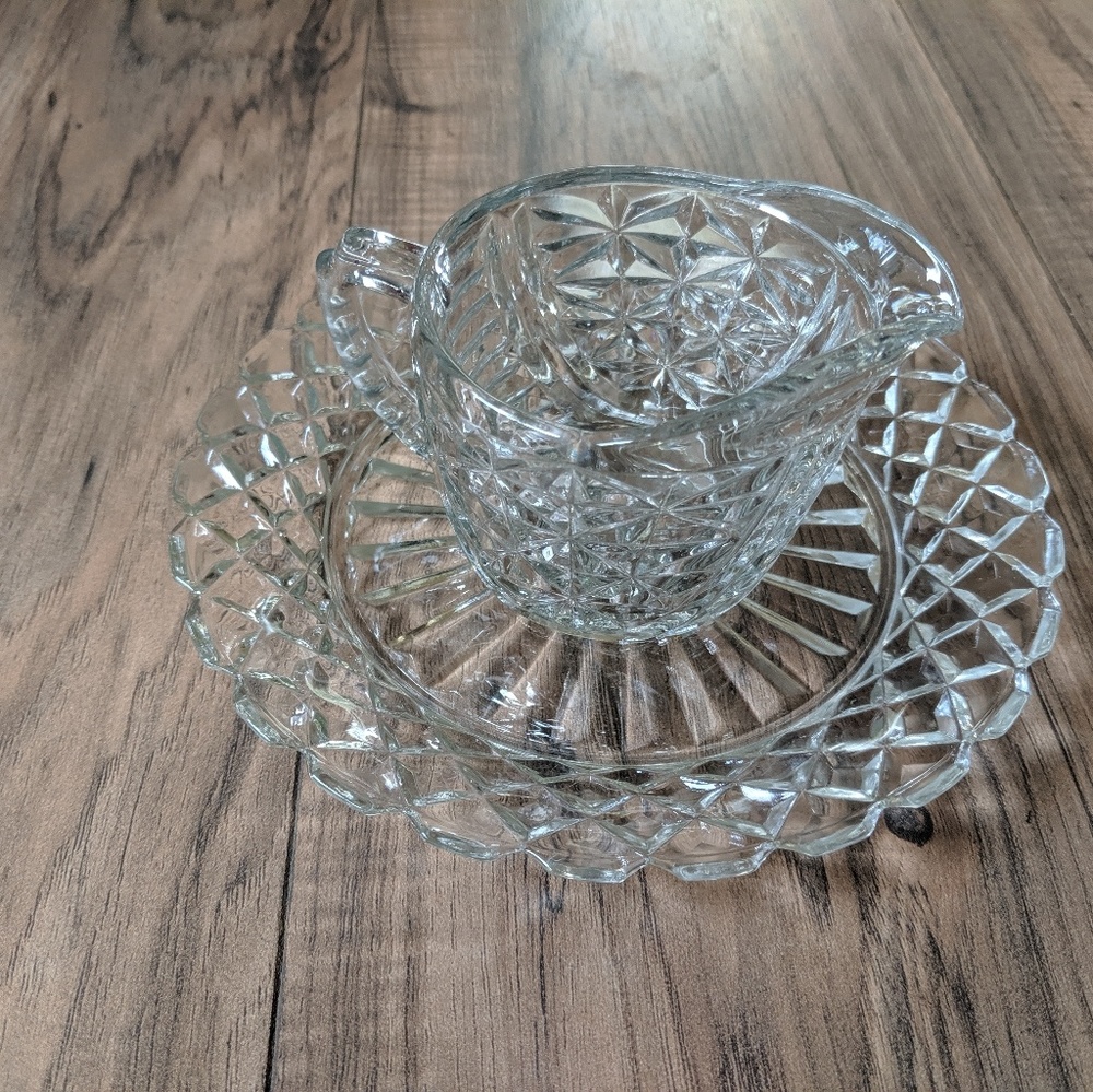 Early 1900's Etched Crystal Creamer + Dish - Picture 3 of 8